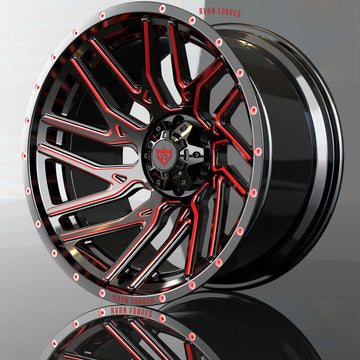 Custom forged monoblock truck wheel, super concave design, 20-inch rim for pickups, aerospace-grade aluminum alloy. black and red truck rims